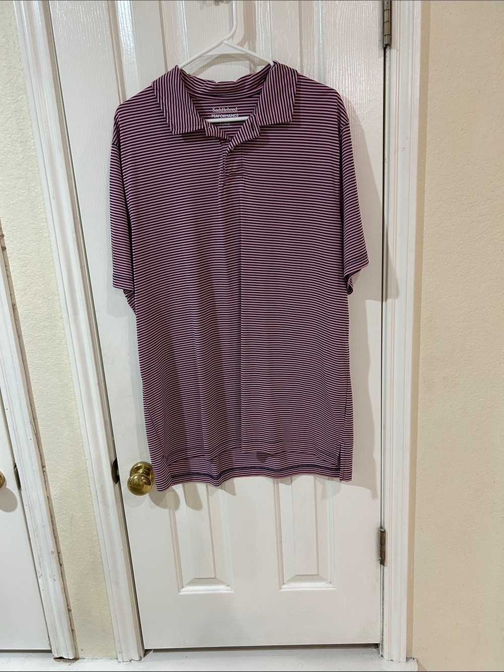Saddlebred preformance Striped Polo Shirt - Purple/White
